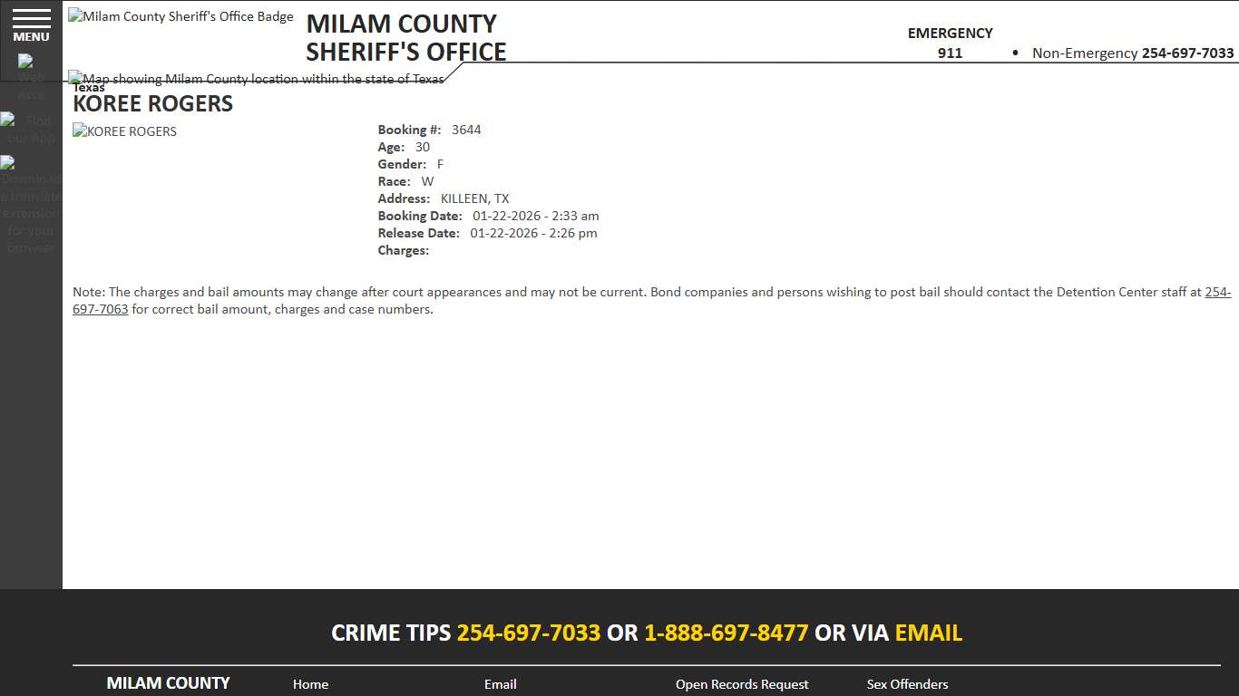 View Roster - KOREE ROGERS - Milam County Sheriff TX