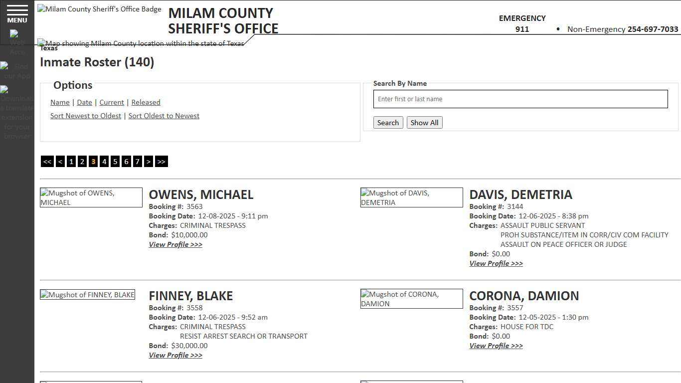 Inmate Roster - Page 3 Current Inmates Booking Date Descending - Milam County Sheriff TX