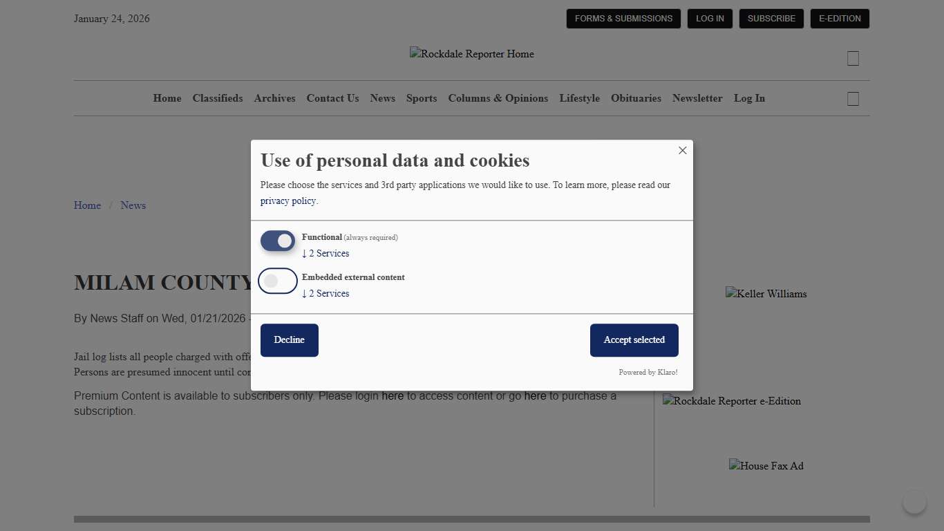 MILAM COUNTY JAIL LOG Rockdale Reporter
